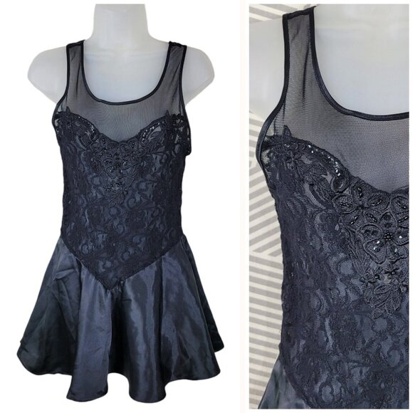 Vintage Teddy Nightgown size Medium Lingerie Mini Slip Dress Satin Silky Lace - Picture 1 of 6